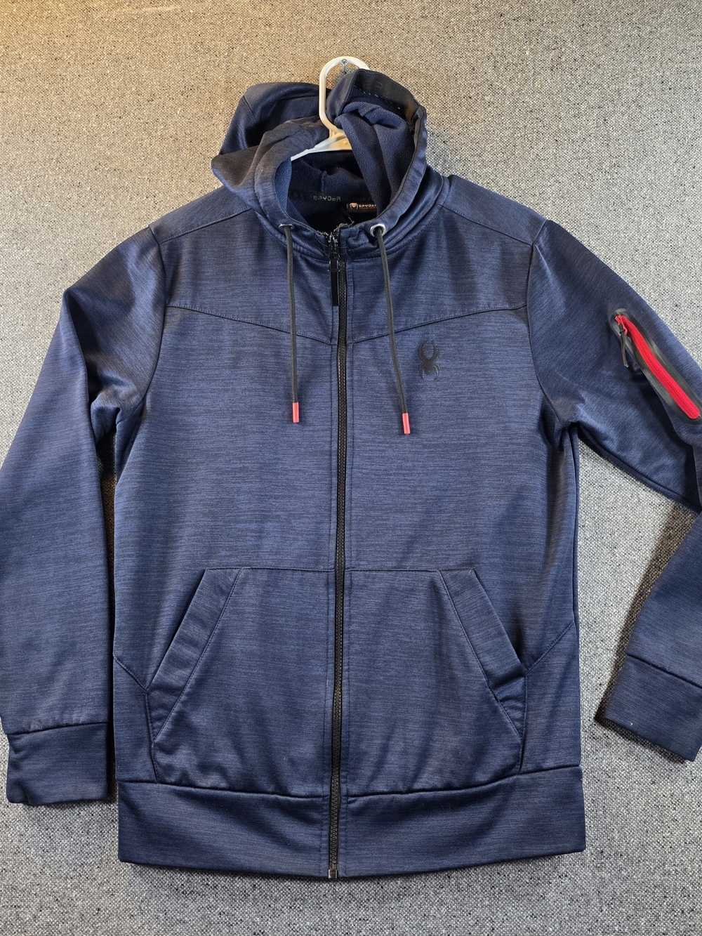 Spyder Active Men’s Full Zip Performance Hoodie Navy Red Pocket Size L
